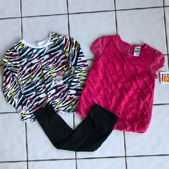 Lot of 3 NWT Leggings, Zebra Print & Pink Ruffle Tops - Picture 2 of 8
